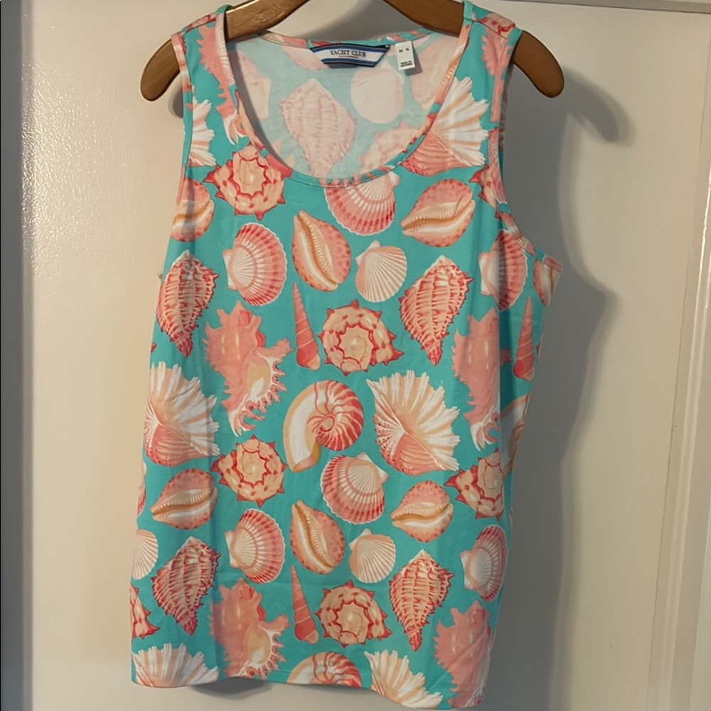 Vibrant Seashell Print Tank Top - Blue and Pink